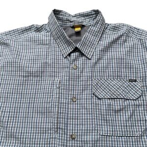 Eddie Bauer Shirt Mens Size 2XL Travex Short Sleeve Vented Zip Pocket Plaid Blue